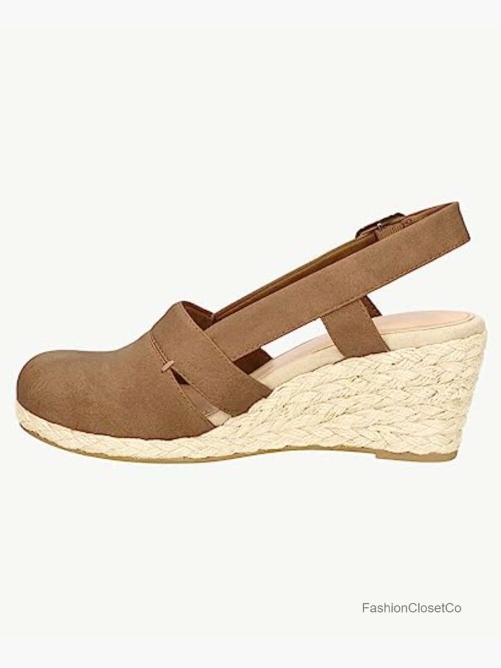 Manmade Leather Wedges Espadrilles Slingback Closed-toe Sandals - Picture 6 of 7